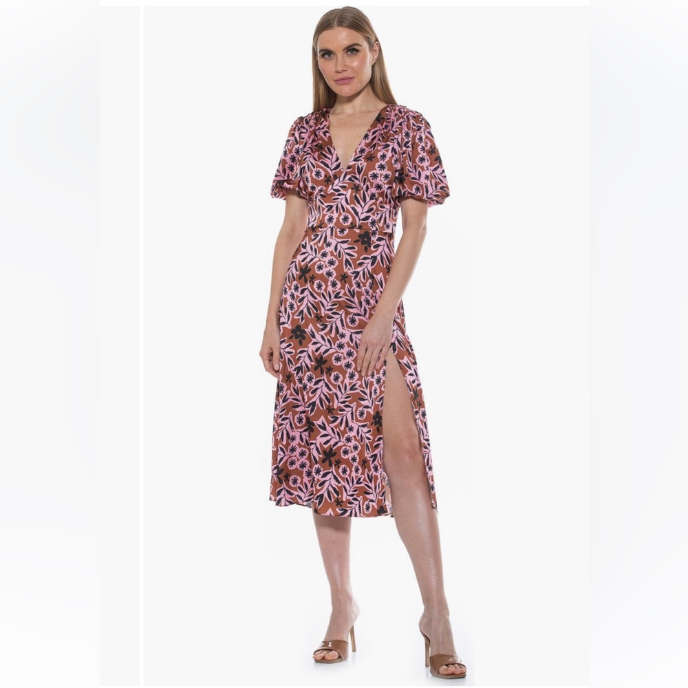 Alexia Admor V-Neck Puff Sleeve Midi Dress